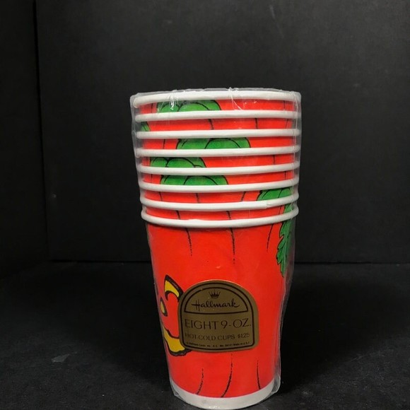 Vintage Halloween hot cold paper drink cups 8 Hallmark Jack o lantern NEW - Picture 7 of 10